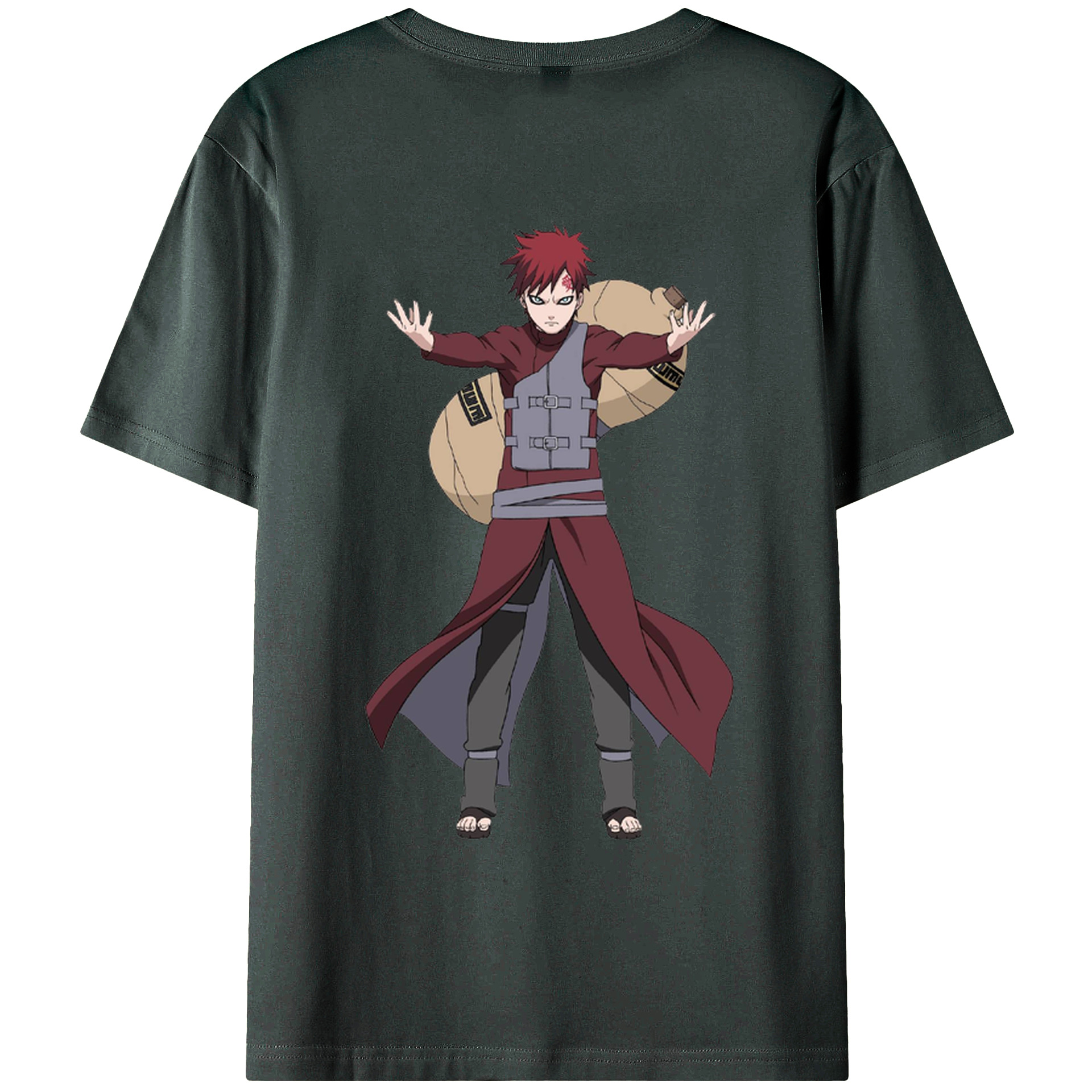 （画像用） NARUTO -ナルト- ガアラ Gaara 綿100％ メンズ半袖Tシャツ（バックプリント） 通気性